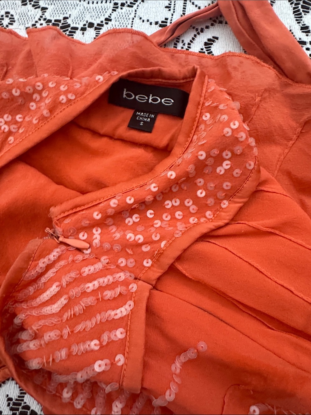 bebe Orange Sequin Halter Bandeau Top - Picture 4 of 4
